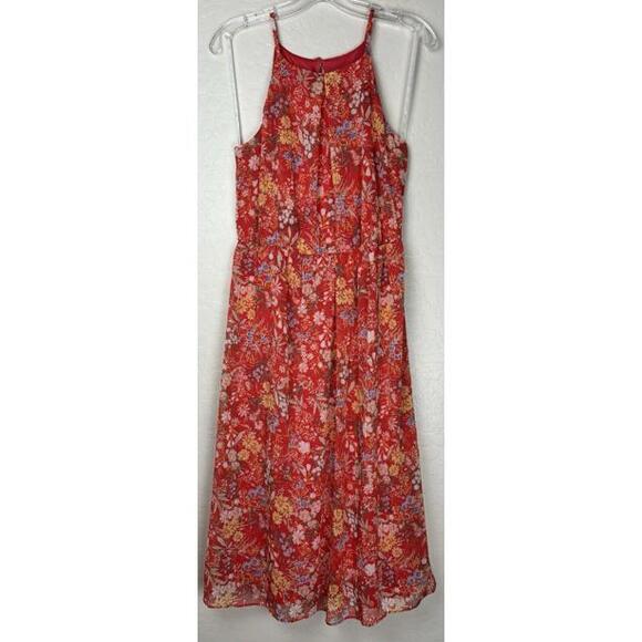 The General Good Dresses & Skirts - The General Good Red Floral Halter Midi Dress‎ Petite Small Sleeveless 0663